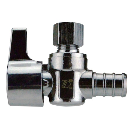 Apollo 1/2 in. Chrome-Plated Brass PEX Barb x 1/4 in. Compression Quarter-Turn Angle Stop Valve APXVA1214C